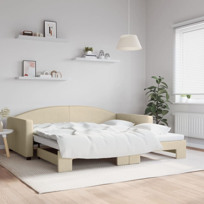 Lit de jour avec lit gigogne crème 100x200 cm tissu 