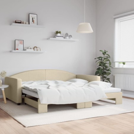 Lit de jour avec lit gigogne crème 100x200 cm tissu 
