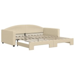 Lit de jour avec lit gigogne crème 100x200 cm tissu 