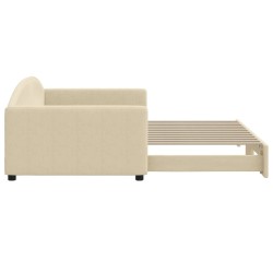 Lit de jour avec lit gigogne crème 100x200 cm tissu 