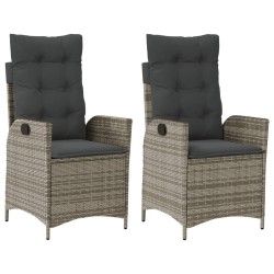 Chaises inclinables de jardin lot de 2 et coussins gris rotin 