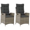 Chaises inclinables de jardin lot de 2 et coussins gris rotin 