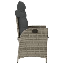 Chaises inclinables de jardin lot de 2 et coussins gris rotin 
