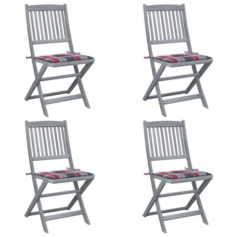 Chaises pliables d'extérieur lot de 4 et coussins Bois d'acacia 