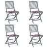 Chaises pliables d'extérieur lot de 4 et coussins Bois d'acacia 