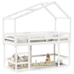 Lit superposé avec échelle et toit sans matelas blanc 80x200 cm 