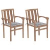 Chaises de jardin lot de 2 avec coussins à carreaux gris Teck 