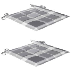 Chaises de jardin lot de 2 avec coussins à carreaux gris Teck 