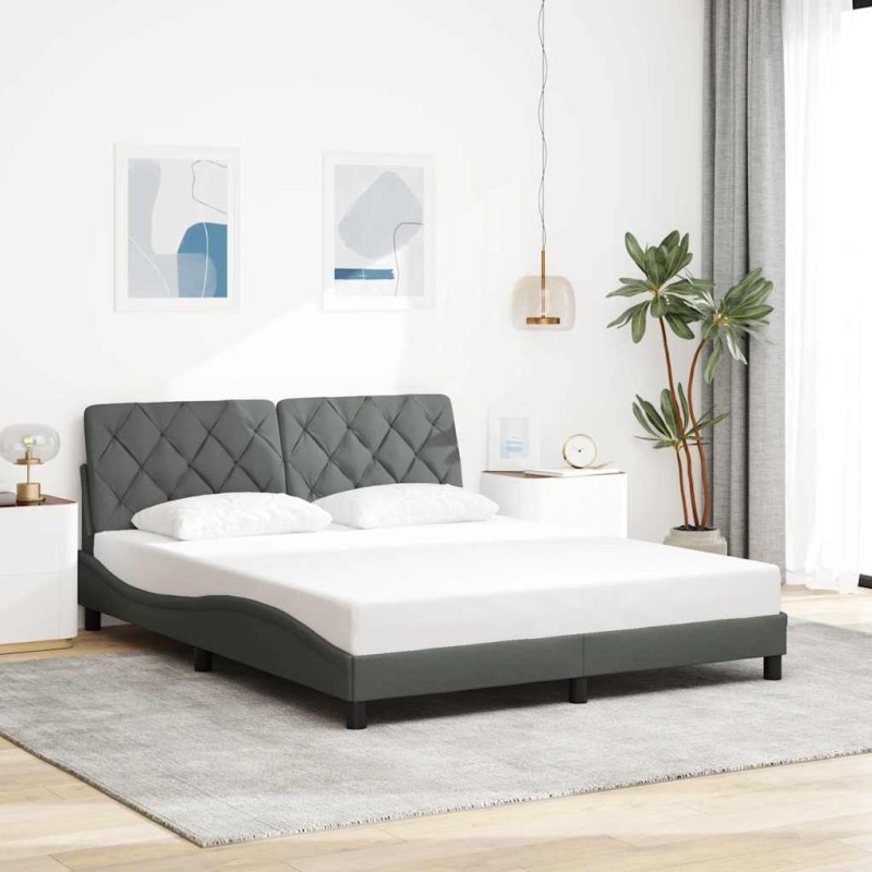 Cadre de lit sans matelas gris foncé 160x200 cm tissu 