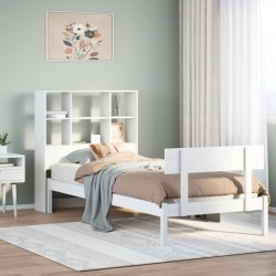 Lit bibliothèque sans matelas blanc 90x200cm bois de pin massif 