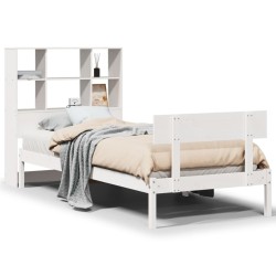 Lit bibliothèque sans matelas blanc 90x200cm bois de pin massif 