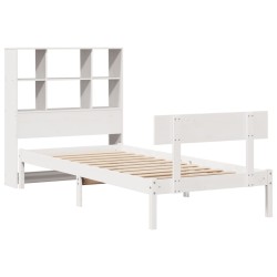 Lit bibliothèque sans matelas blanc 90x200cm bois de pin massif 