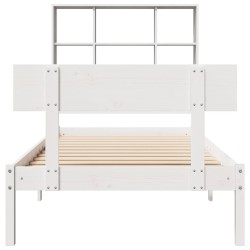 Lit bibliothèque sans matelas blanc 90x200cm bois de pin massif 