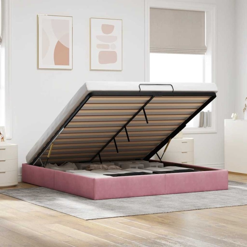 Cadre de lit ottoman sans matelas rose 200x200 cm velours 
