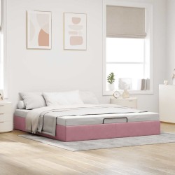 Cadre de lit ottoman sans matelas rose 200x200 cm velours 