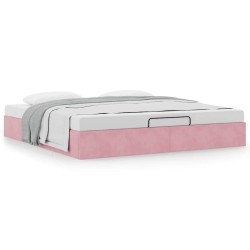 Cadre de lit ottoman sans matelas rose 200x200 cm velours 