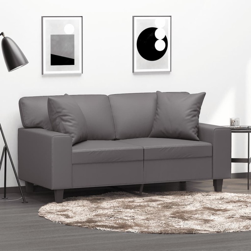 Canapé 2 places avec oreillers gris 120 cm similicuir 