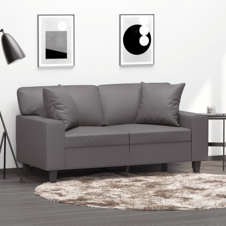 Canapé 2 places avec oreillers gris 120 cm similicuir 