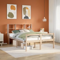Lit bibliothèque sans matelas 140x190 cm bois de pin massif 