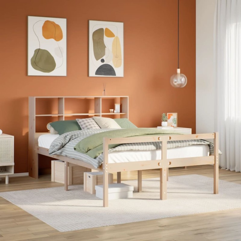 Lit bibliothèque sans matelas 140x190 cm bois de pin massif 