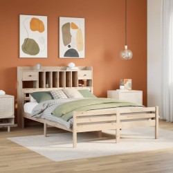Lit bibliothèque sans matelas 160x200 cm bois massif de pin 