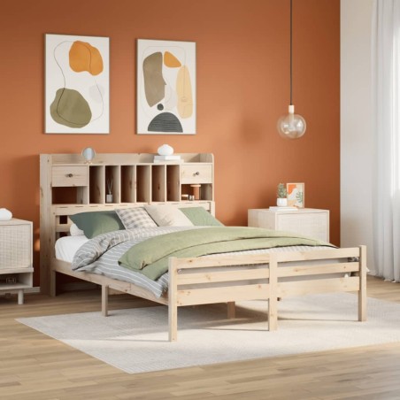 Lit bibliothèque sans matelas 160x200 cm bois massif de pin 