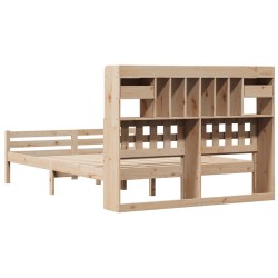 Lit bibliothèque sans matelas 160x200 cm bois massif de pin 