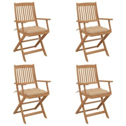 Chaises pliables de jardin lot de 4 avec coussins Bois d'acacia 