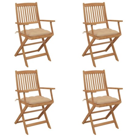 Chaises pliables de jardin lot de 4 avec coussins Bois d'acacia 