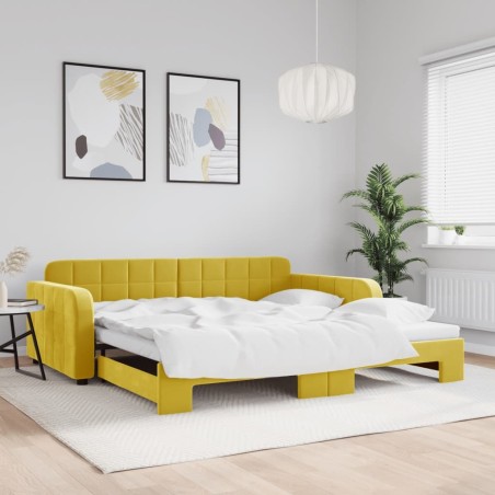 Lit de jour avec lit gigogne jaune 100x200 cm velours 