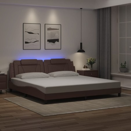 Cadre de lit avec LED sans matelas marron 200x200 cm 