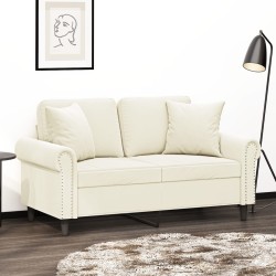 Canapé 2 places avec oreillers décoratifs crème 120 cm velours 