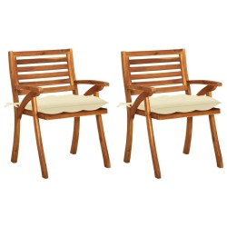 Chaises à manger de jardin avec coussins lot de 2 Acacia massif 