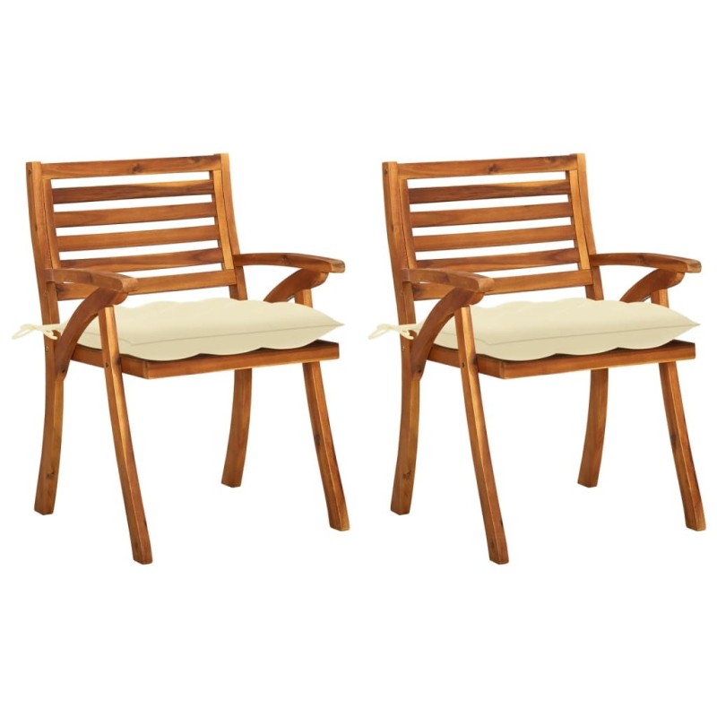 Chaises à manger de jardin avec coussins lot de 2 Acacia massif Chaises à manger de jardin avec coussins lot de 2 Acacia massif