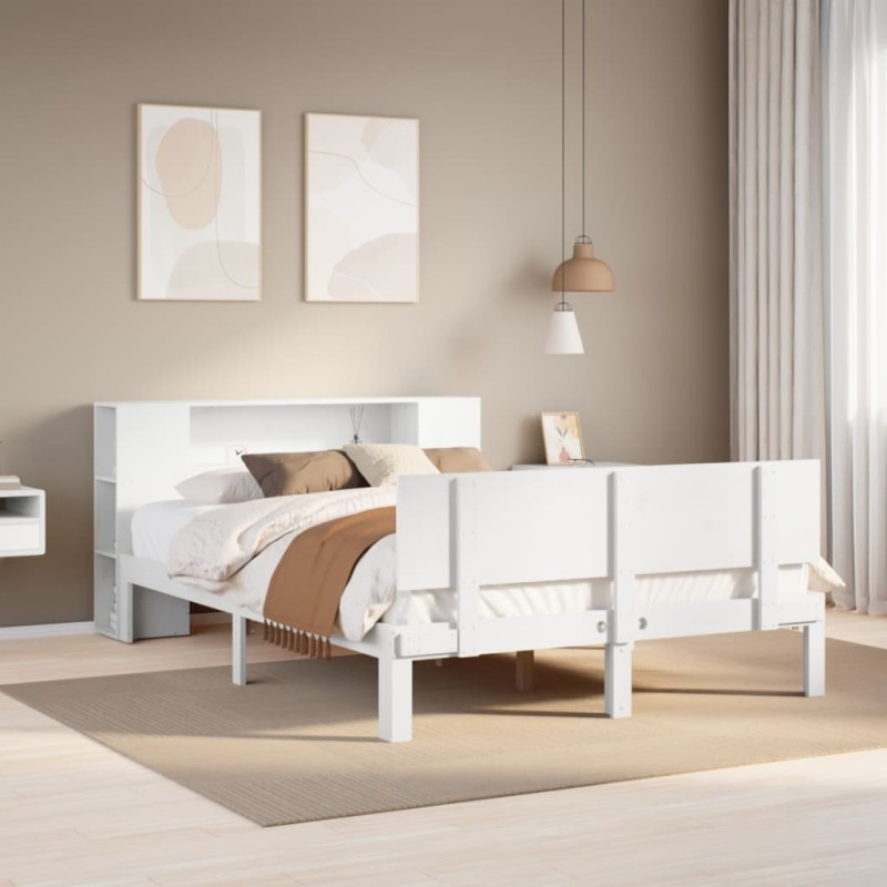 Lit bibliothèque sans matelas blanc 120x200 cm bois pin massif 