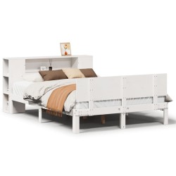 Lit bibliothèque sans matelas blanc 120x200 cm bois pin massif 