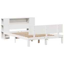 Lit bibliothèque sans matelas blanc 120x200 cm bois pin massif 