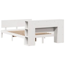 Lit bibliothèque sans matelas blanc 120x200 cm bois pin massif 