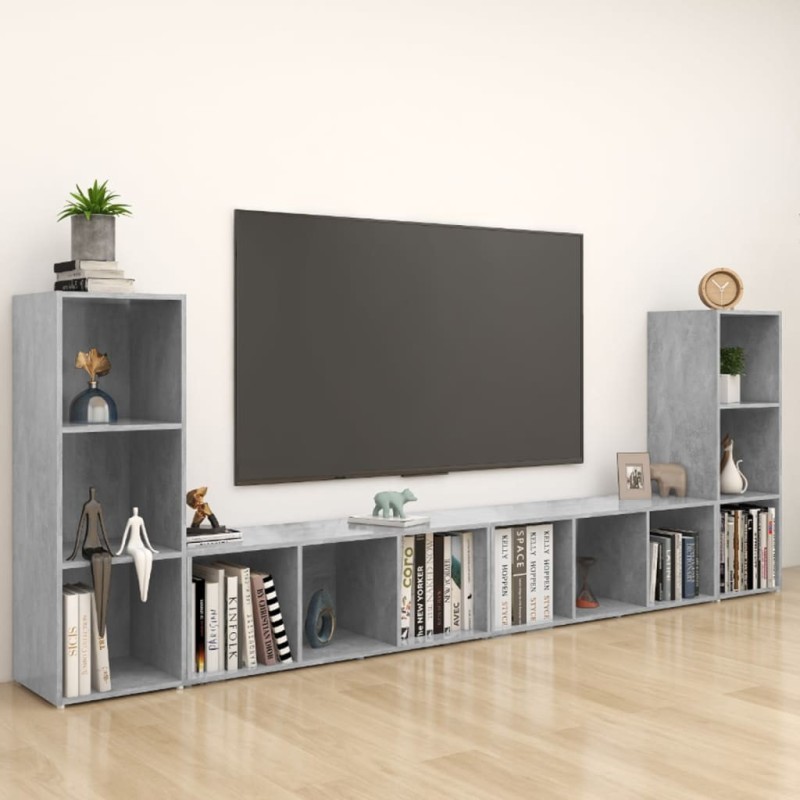 Meubles TV 4 pcs Gris béton 107x35x37 cm Bois d'ingénierie Meubles TV 4 pcs Gris béton 107x35x37 cm Bois d'ingénierie
