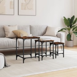 Tables basses gigognes 3 pcs chêne fumé bois d'ingénierie 