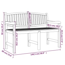 Banc de jardin 149,5x60x90 cm bois de teck solide 