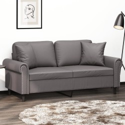 Canapé 2 places avec oreillers décoratifs gris 140cm similicuir 