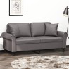 Canapé 2 places avec oreillers décoratifs gris 140cm similicuir 