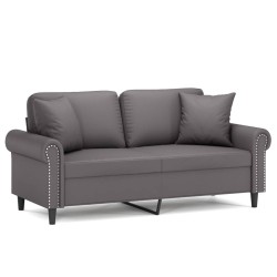 Canapé 2 places avec oreillers décoratifs gris 140cm similicuir 