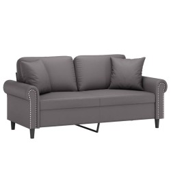 Canapé 2 places avec oreillers décoratifs gris 140cm similicuir 