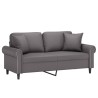 Canapé 2 places avec oreillers décoratifs gris 140cm similicuir 