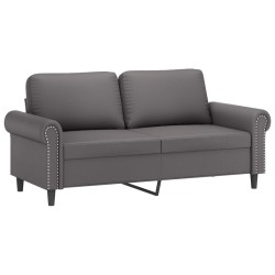 Canapé 2 places avec oreillers décoratifs gris 140cm similicuir 