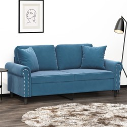 Canapé 2 places avec oreillers décoratifs bleu 140 cm velours 