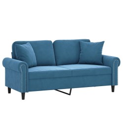Canapé 2 places avec oreillers décoratifs bleu 140 cm velours 