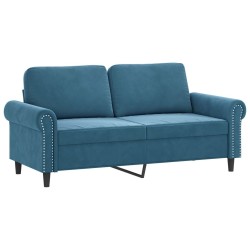 Canapé 2 places avec oreillers décoratifs bleu 140 cm velours 